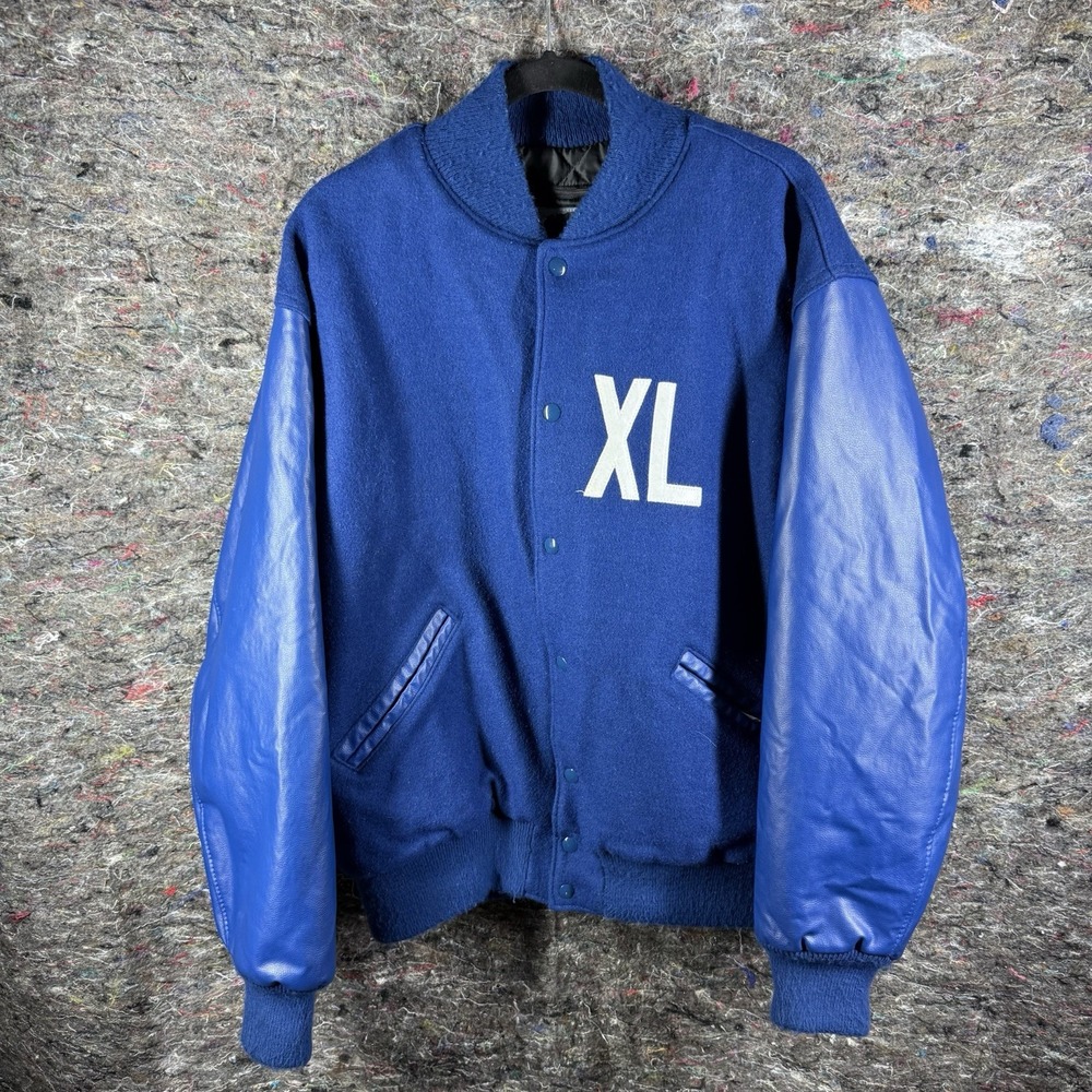 Neff letterman Varsity Jacket XL Wool Blend Blue Snap Button Vintage Sample - Picture 1 of 15